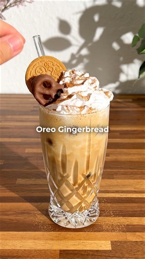16K views · 187 reactions | Gingerbread Frapp. Recipe  Recipe: - add to a blender: * ice * 4 oz milk of choice * 2 oz heavy or oat cream * 1 oz honey * 4 gingerbread Oreos - pour into serving glass with ice - add one shot of espresso - top with whipped cream and cinnamon powder Enjoy!  #icedcoffee #icedlatte #fallcoffee #coffeerecipe | Yourcoffeedude | Facebook