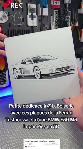 Impression 3D Hueforge de la Ferrari Testarossa et d'une BMW E30 M3 pour les fans de La Boiserie#bmw