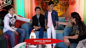 #TheVoiceKidsDigiTV (October 6, 2019) - Vanjoss Bayaban LIVE guesting with Darren Espanto, Jeremy Glinoga & KaladKaren. 00:39 - HEIGHT CHECK: Vanjoss & Darren 01:07 - "Ano'ng masasabi mo na ikaw ang napili ni coach Sarah?" 💬 "Syempre po, unang-una po sa lahat, nagpapasalamat po ako sa Panginoong Diyos po na nagbigay po sa'king talento and pinagkaloob Niya po sa akin 'yung... binigay po sa akin ni coach Sarah, and agpapasalamat rin po ako sa aking coach po na hindi niya po ako pinabayaan and sa 