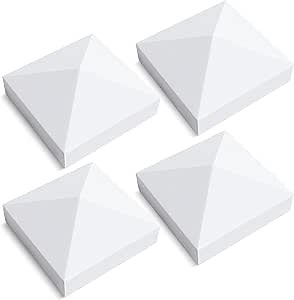 VIVIDA 4" x 4" Fence Post Caps, Pyramid PVC Vinyl Post Caps (Actual 4" x 4"), Waterproof Deck Top Cover for Vinyl Fence, Lamp, Deck, Mailbox, White, 4 Pack