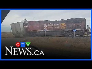 Train hits stopped semi, wrecks trailer: RCMP