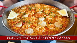 Easy to make smoky seafood paella with shrimp & scallops