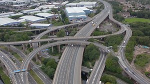 Drone shot flying away from birmingham spaghetti junction Free Stock Video Footage