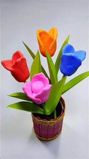 DIY Clay Tulip Bouquet 🌷 #Shorts #YouTubeShorts #ViralShorts