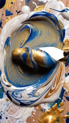 Mesmerizing Ink in Water Swirl - Blue, Gold & White Abstract Art