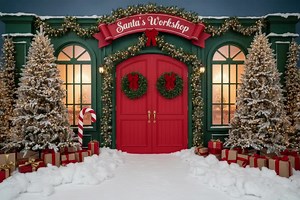 Santa's Workshop Christmas Digital Backdrop, Festive Holiday Background (JPG) - Etsy