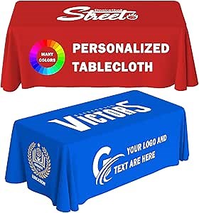 Custom Table Cloth with Business Logo Personalized Table Cloths for 6 FT Tables,Custom Tablecloth for Tradeshow Events/Company/School/Associations/Shop/Birthday/Wedding (Backside Open 8FT)