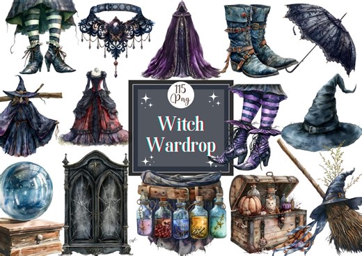 Witch Wardrobe PNG Clipart: 115 Digital Stickers (digital Download) - Etsy