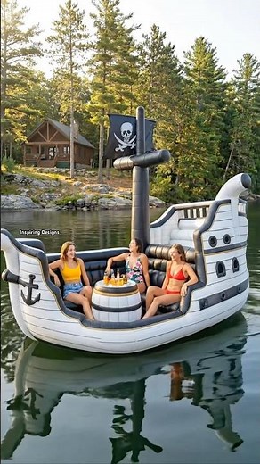 Wow! This inflatable pirate ship float looks too cool! 🤯👏 #lakelife #cabinlife