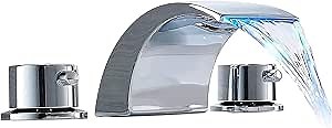 Homevacious LED Deck Mount Waterfall Chrome Bathroom Faucet with Two Handles for Sink, 3 Hole, 8-16 inch