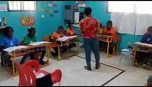 Second grade teacher, Fabie is teaching the kids in her class about musical instruments. Their books are written in both French and Kreyol. To learn more about the Apparent Project: https://apparentproject.org/ | ApParent Project | Facebook