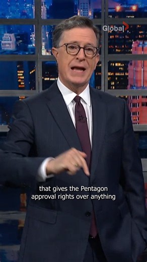 One thing about #StephenColbert is he will ALWAYS find a way to use that clip of Hegseth stakeboarding 💀 #TheLateShow | Global TV