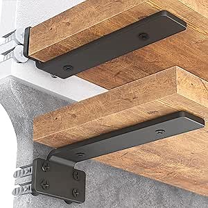 Goovilla Shelf Bracket, Heavy Duty Floating Shelf Brackets 10 inch Long, 12 Pack Brackets for Shelves, Black Coated Metal Wall Shelf Support Brackets with 1/5 Inch Thick and 160 lb. Load Capacity