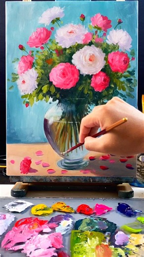 🌸 You Won’t Believe This Is Acrylic! | Painting Realistic Roses #huyhoihoaart #painting