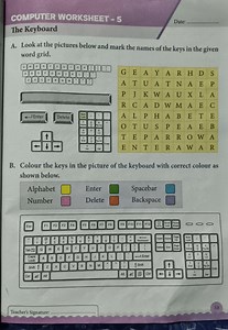 COMPUTER WORKSHEET - 5The KeyboardA. Look at the pictures be... | Filo