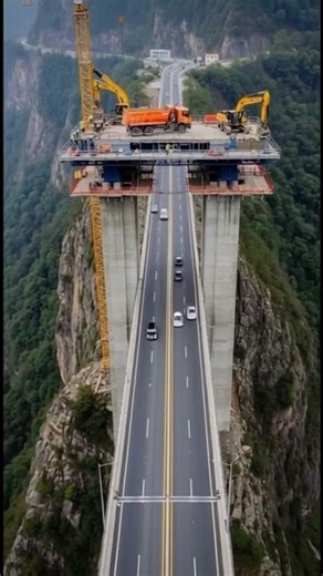 Multiple-vehicle collision on an overpass perched precariously on a mountaintop.