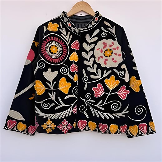 Handmade Suzani Velvet Duster Floral Jacket | Velvet Jacket | Gift for Her | Festive Jacket | Boho Hippie Coat | Bomber Jacket |gift for Her - Etsy