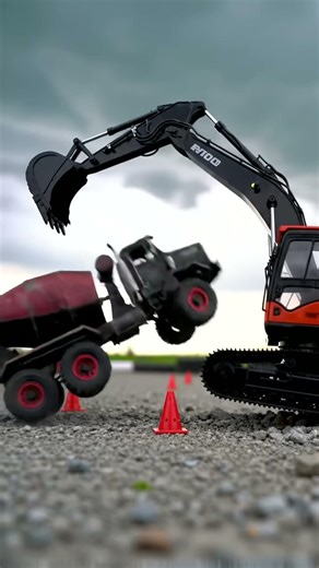 RC Heavy Equipment Showdown! Miniature Construction Under Dramatic Skies 🚧