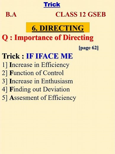 #Trick to remember Importance of Directing Ch 6 Directing | B.A. Class 12 gseb #shorts #tricks