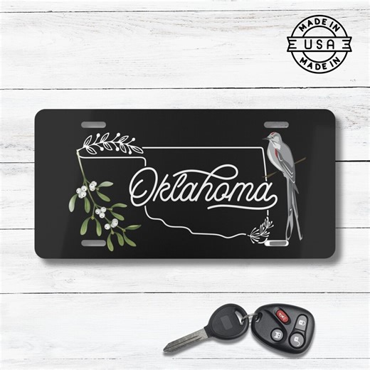 Oklahoma State Bird and Flower Car Tag | Scissortail Flycatcher and Mistletoe License Plate - Etsy