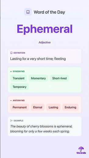 EPHEMERAL - Word of the Day | Learn English Vocabulary | Wordrella
