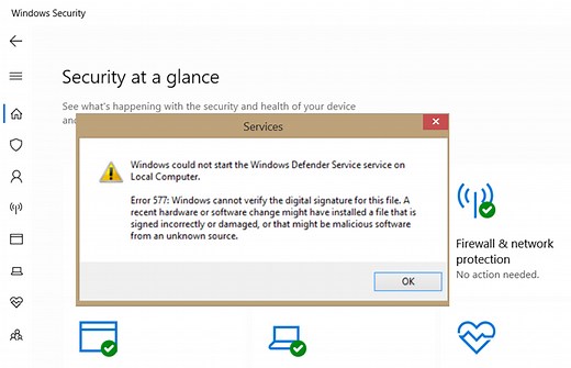 Windows Defender Error 577, Cannot verify the digital signature