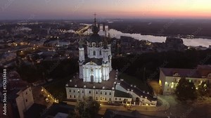 St. Andrew's Church (Kiev) Ukraine. Aerial photography of the church on the hem. Cityscape from a height. City panorama of Kiev. Andreevsky spusk city Kyiv.