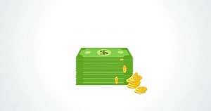 Download money stack with dollar sign and coins on white background for free