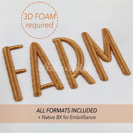 Farm 3D Puff Foam Embroidery Font; Script Cursive Alphabet; Satin Stitch BX Format; Instant Download Files 8 Sizes PES, DST   6 Formats - Etsy