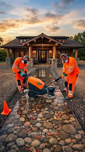 River Stone Resin Walkway 🪨✨ | Crystal-Clear Epoxy Path to a Log Cabin (Timelapse)