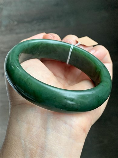 Certified Natural Nephrite Jade Translucent Dark Green Bangle Bracelet 62.89mm 7.75” 107g 天然和田玉菠菜绿轮胎宽手镯 156 - Etsy