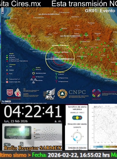 #eltiozazmex El 23 de febrero de 2026 a las 04:22:27 hrs. (hora local) el SASMEX detectó un sismo inicialmente en 2 estaciones sismo sensoras, que No Ameritó aviso de Alerta. SISMO Magnitud 4.2 Loc. 27 km al SUR de PETATLAN, GRO 23/02/26 04:22:19 Lat 17.29 Lon -101.32 Pf 2 km #Sismodetectado el 23-feb-26 a las 04:22:27 hrs. NO AMERITÓ ALERTA SÍSMICA porque la estimación de energía en los primeros segundos, no superó los niveles preestablecidos. Sensor cercano: Costa de Guerrero a 5 km al sureste