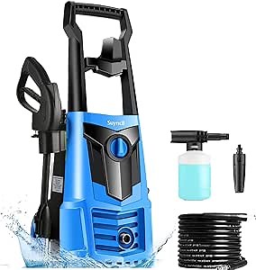 Suyncll 3900 Electric Power Washer 1.8GPM, 20ft High Pressure Washer Hose+35ft Power Cable, IPX5 Waterproof with 500ml Detergent Bottle, Adjustable Nozzle, for Cars/Fences/Patios (Blue)