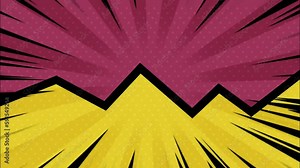 Comic Book Action Layout Background With Power Fx 4k animation of a powerful comics-like page layout background with halftone dots and dynamic action speed sunbeams effects