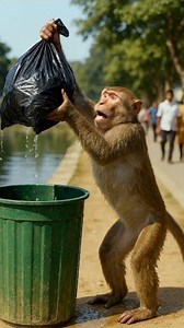Monkey Cleans the Lake After a Man Throws Trash _monkey _animals _humanity _viralvideo(1080P_HD) #goodmorning #monkeylove #shortsreels #trendingreelsvideo @topfans | wisdom world