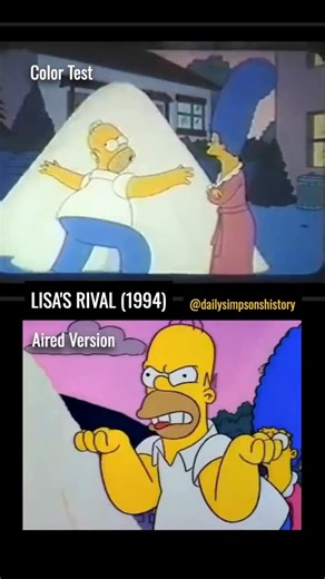 On This Day in Simpsons History on Instagram: "Between the color test and final airing of this classic scene from The Simpsons episode “Lisa’s Rival”, the end of Homer’s monologue was changed to an expressive close up of “what’s to be done with this Homer Simpson?” Animation by @silverootie. #thesimpsons #simpsons #1990s #deletedscenes #homersimpson"