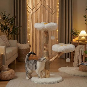 Modern Wooden Cat Tree – Flower Plush Perches, Sisal Scratching Post - Etsy