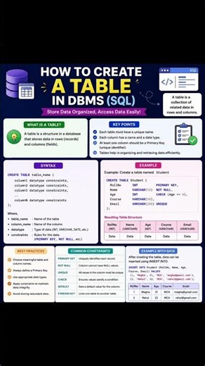 😱🤯SQL CREATE TABLE Syntax with Example | #DBMS #india #viral #shorts #viralshorts #viralvideo #sql