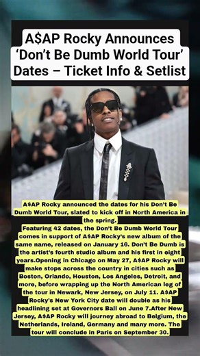 A$AP Rocky Announces ‘Don’t Be Dumb World Tour’ Dates – Ticket Info & Setlist #celebrity