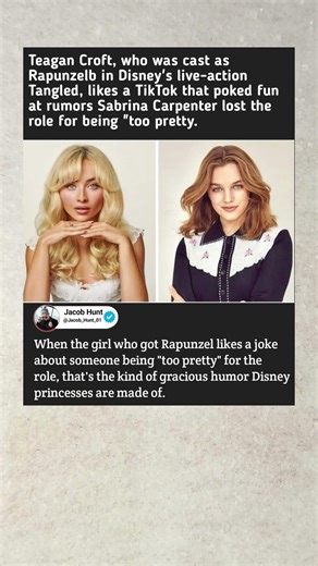 Rapunzel Actress Teagan Croft Claps Back at Sabrina Carpenter 'Too Pretty' Rumors 😂