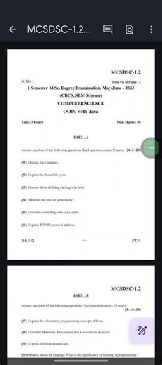 KARNATAKA STATE OPEN UNIVERSITTY MSC IT SEM-2 OOPS WITH JAVA QUESTION PAPER 2024