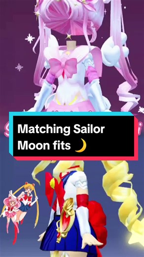 Matching avatars Sailor Moon and Chibi,using @Tropika Fashion 'Doll' Bundle. #roblox #robloxitems #robloxavatar #robloxoutfits #TropikaFashion #sailormoon