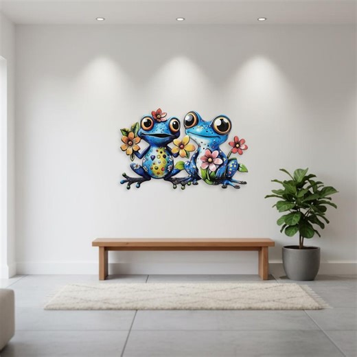 Whimsical Blue Frog Wall Art, Colorful Garden Decor, Hand Painted Metal Frog Sculpture, Tropical Outdoor Wall Hanging, Cute Frog Gifts - Etsy