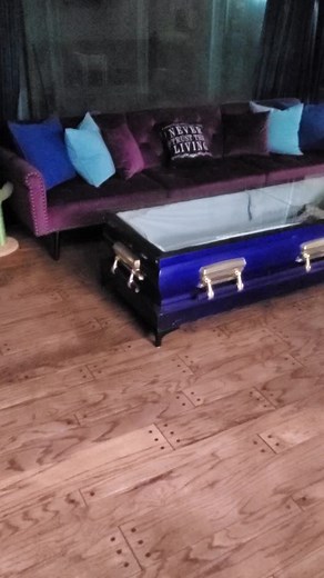 Coffee table built from a real coffin. #coffintable #coffincoffeetable #spooky #gothicstyle #gothicdecor #halloween #skeleton #paradisecrestmanor