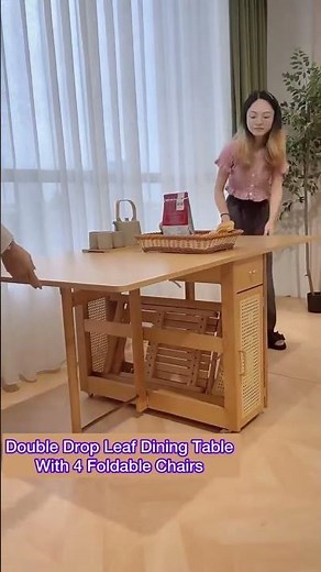 Double Drop Leaf Dining Table with 4 Foldable Chairs 01
