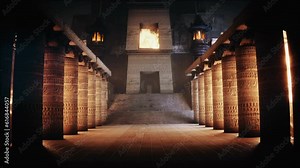 ancient columns and fantasy building with fire.
