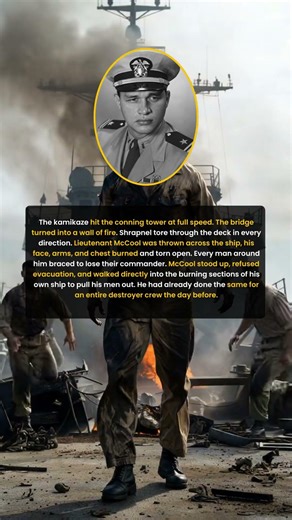 Thrown across the deck, burned and bleeding.He stood up and walked back into the fire.#americanhero