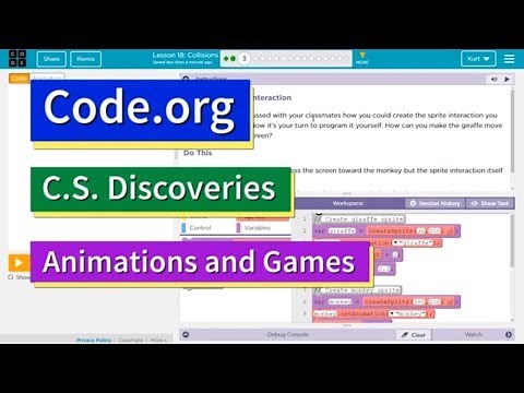 Collisions Lesson 18.3 Code.org Animation Tutorial with Answers