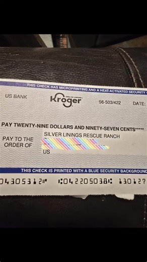 It's not a lot, but every bit helps. Thank you for selecting us in the Fred Meyer Community Rewards program! If you're a Fred Meyer shopper, ask the service desk how your groceries can raise money with no cost to you! | Silver Linings Rescue Ranch