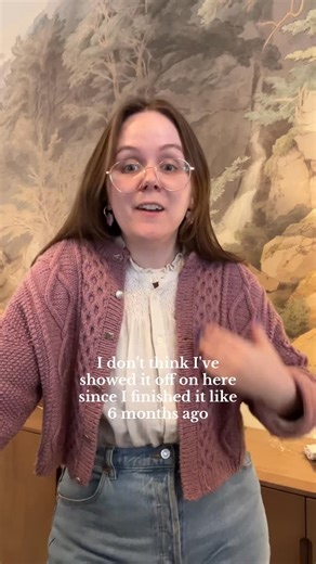 samkate 💗 on Instagram: "here's the dagmar jacket by petite knit I finished back in july! knit up in cascade 220 in helleborous heather! #dagmarjacket #knitting #finishedproduct"